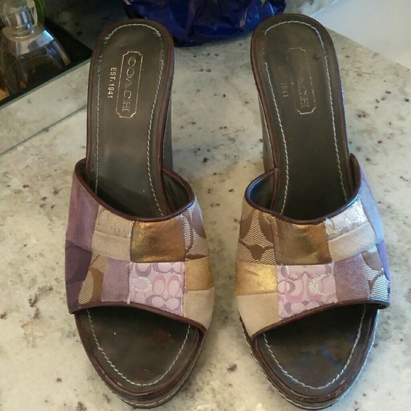 Authentic Coach Patchwork Leather/Suede Wedges - Picture 1 of 7